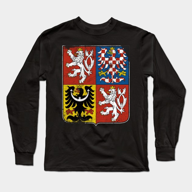 Vintage/Distressed-Style Czech Republic Crest Long Sleeve T-Shirt by DankFutura